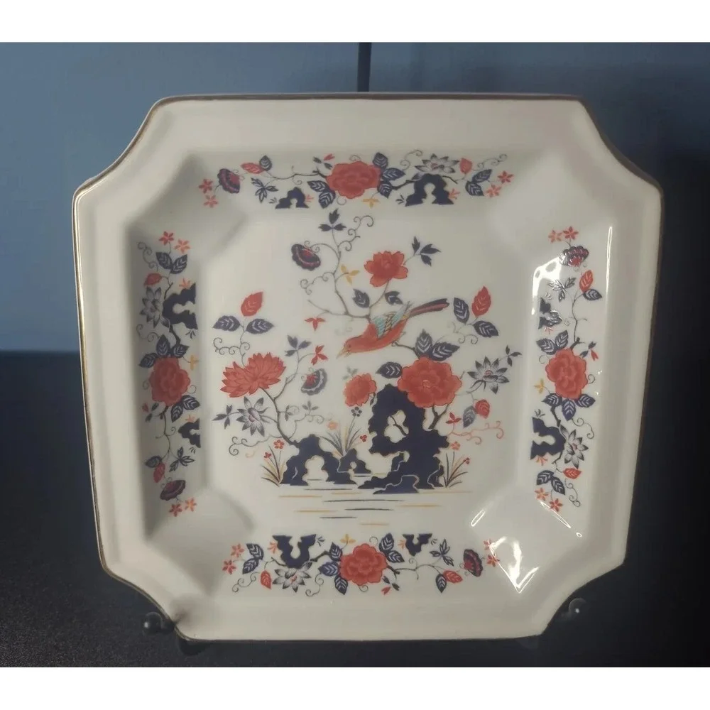 Vintage Floral Birds Square Plate 6